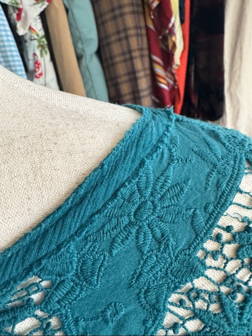 Free People Teal Crochet Lace Boho Top - Picture 7 of 8